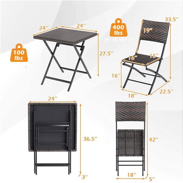 Costway 3-Piece Rattan Bistro Set with Wicker Seat & Tabletop