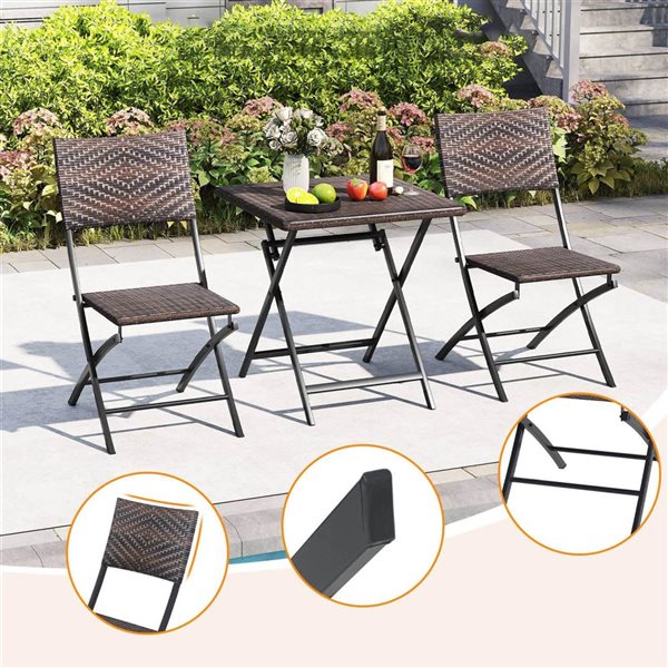 Costway 3-Piece Rattan Bistro Set with Wicker Seat & Tabletop