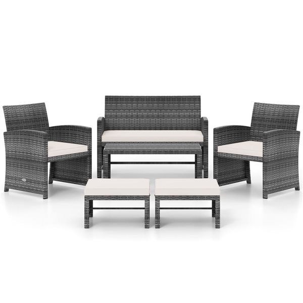 Patio Set Rona Costway 6-Piece White Outdoor Patio Furniture Set with PE Rattan Sofa ...