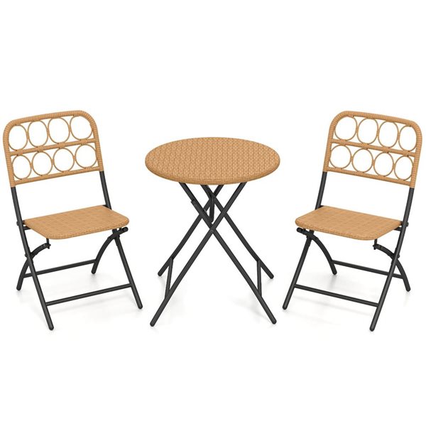 Costway 3-Piece Patio Bistro Set with Wicker Seat & Tabletop