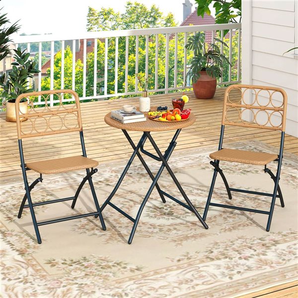 Costway 3-Piece Patio Bistro Set with Wicker Seat & Tabletop
