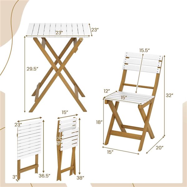 Costway 3-Piece Folding Patio Bistro Set with Slatted Design