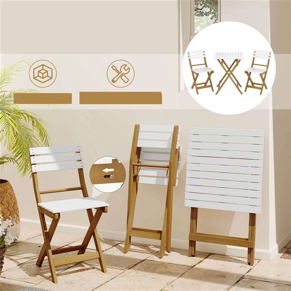 Costway 3-Piece Folding Patio Bistro Set with Slatted Design