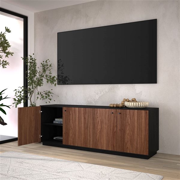 Hailey Home Lillian Black Grain TV Stand for TV's up to 75-in