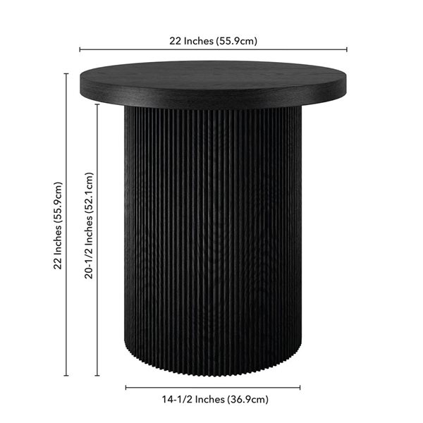 Hailey Home Isa 22-in Black Grain Round Fluted Side Table