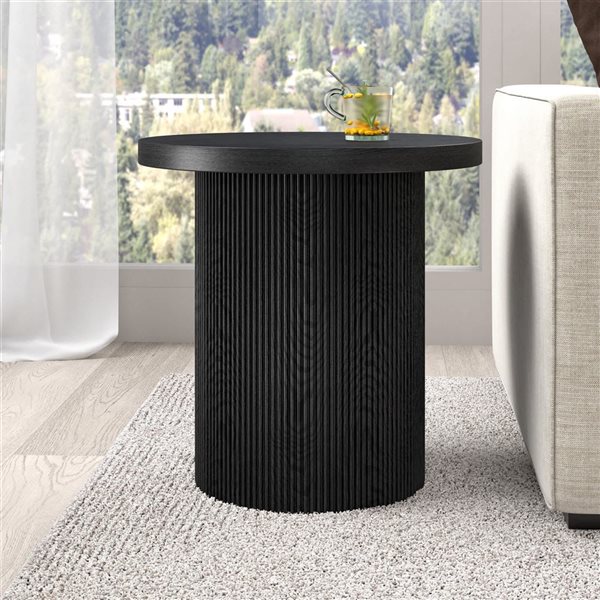 Hailey Home Isa 22-in Black Grain Round Fluted Side Table