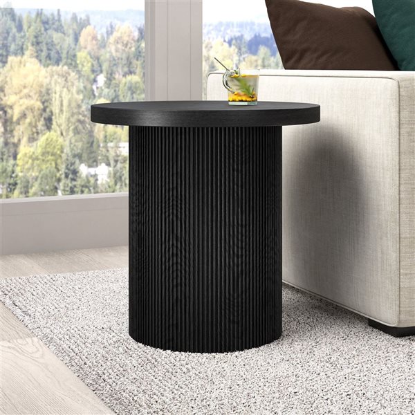 Hailey Home Isa 22-in Black Grain Round Fluted Side Table