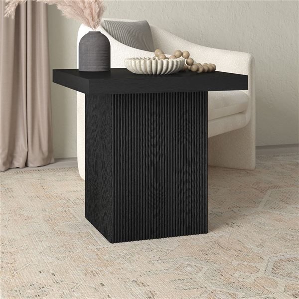 Hailey Home Torren 22-in Black Grain Square Fluted Side Table
