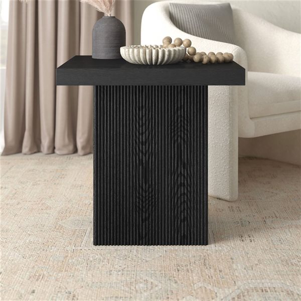 Hailey Home Torren 22-in Black Grain Square Fluted Side Table