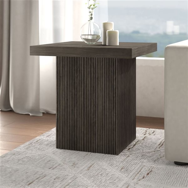 Hailey Home Torren 22-in Alder Brown Square Fluted Side Table