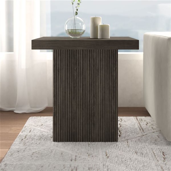 Hailey Home Torren 22-in Alder Brown Square Fluted Side Table
