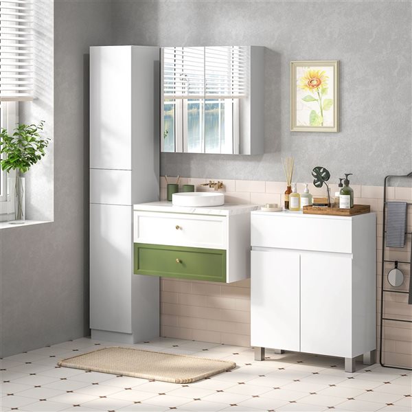 kleankin High Gloss White Tall Bathroom Storage Cabinet with Doors & Drawer
