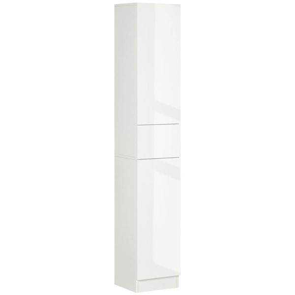 kleankin High Gloss White Tall Bathroom Storage Cabinet with Doors & Drawer
