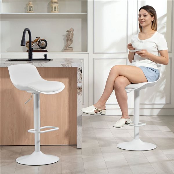 HOMCOM Set of 2 White Swivel Bar Stools with Adjustable Height