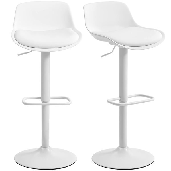 HOMCOM Set of 2 White Swivel Bar Stools with Adjustable Height