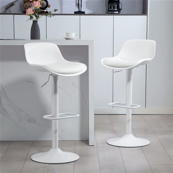HOMCOM Set of 2 White Swivel Bar Stools with Adjustable Height