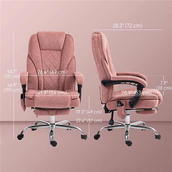 Vinsetto Pink Reclining Massage Office Chair
