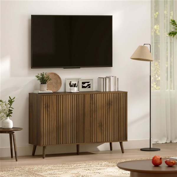 HOMCOM Dark Brown Fluted Buffet Cabinet with Adjustable Shelves