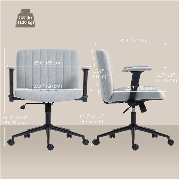 HOMCOM Grey Wide Criss Cross Office Chair with Arms, Wheels