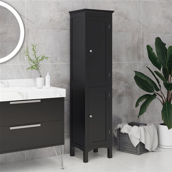 kleankin Black Bathroom Tall Storage Cabinet with Adjustable Shelves