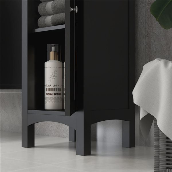 kleankin Black Bathroom Tall Storage Cabinet with Adjustable Shelves