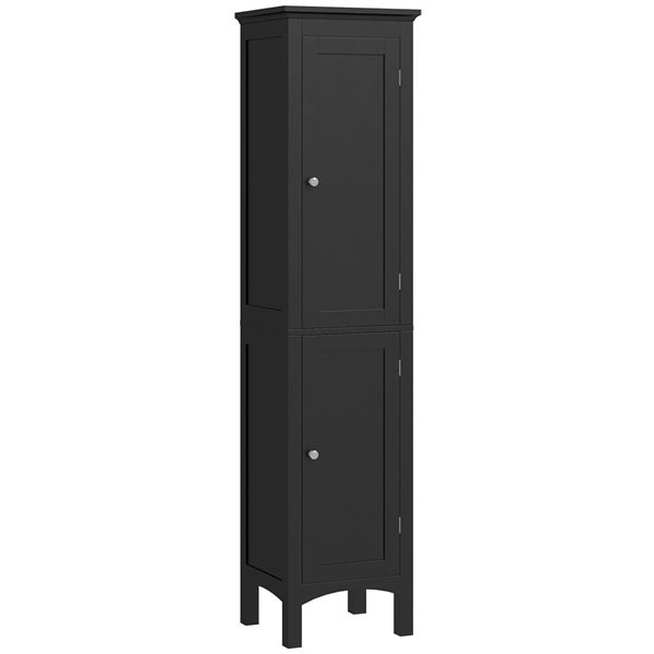 kleankin Black Bathroom Tall Storage Cabinet with Adjustable Shelves
