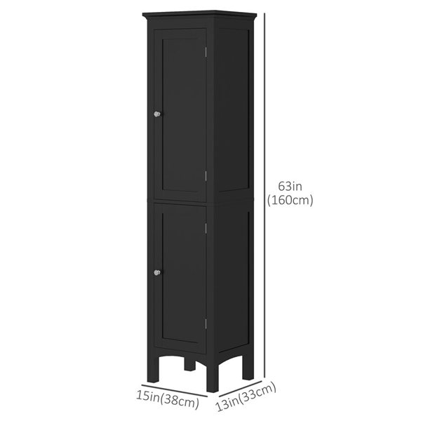 kleankin Black Bathroom Tall Storage Cabinet with Adjustable Shelves