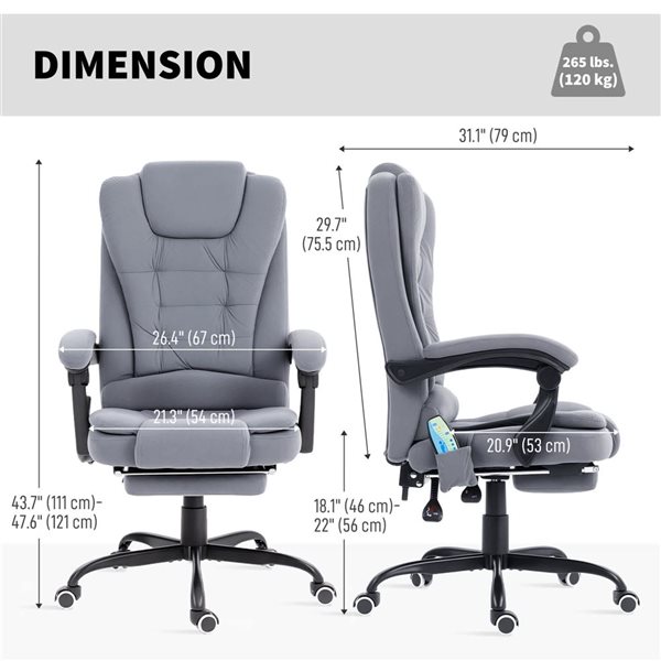Vinsetto Grey 7-Point Vibration Massage Office Chair with Swivel Wheels