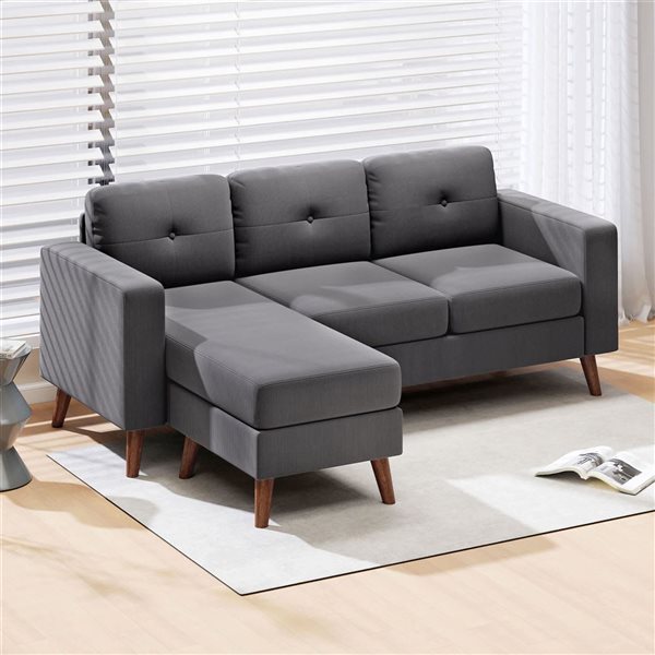 HOMCOM Dark Grey L-Shaped Sectional Sofa with Chaise Lounge