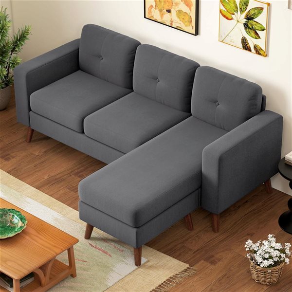 HOMCOM Dark Grey L-Shaped Sectional Sofa with Chaise Lounge