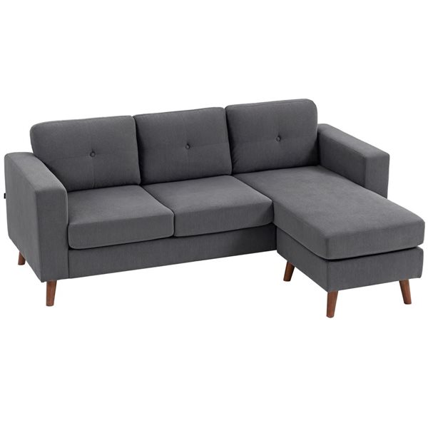 HOMCOM Dark Grey L-Shaped Sectional Sofa with Chaise Lounge