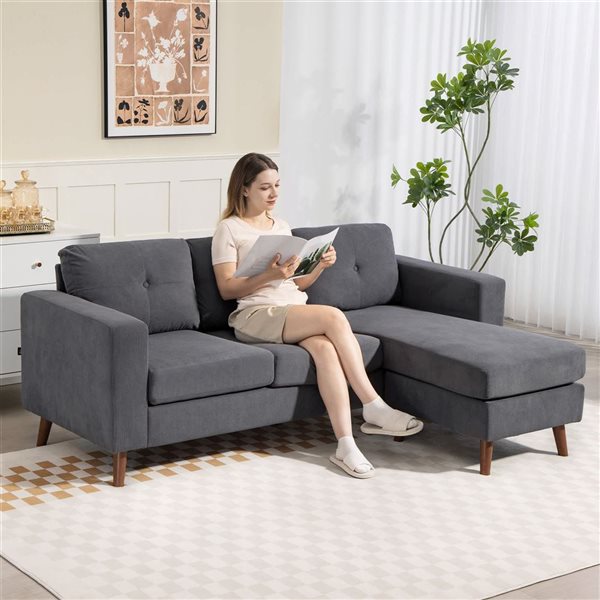 HOMCOM Dark Grey L-Shaped Sectional Sofa with Chaise Lounge