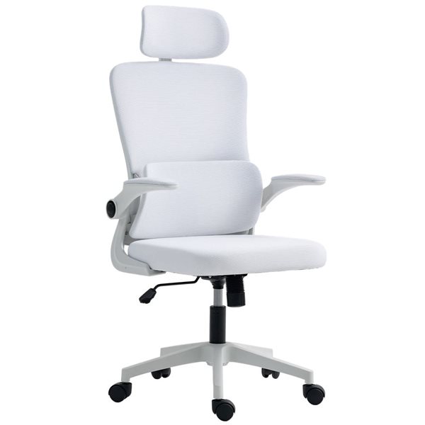 Vinsetto Cream White Mesh Office Chair with Headrest & Lumbar Support