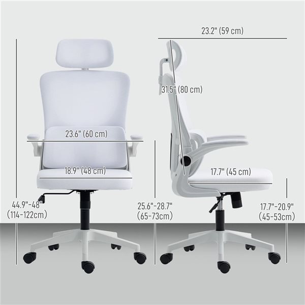 Vinsetto Cream White Mesh Office Chair with Headrest & Lumbar Support