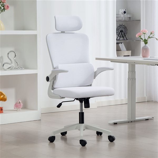 Vinsetto Cream White Mesh Office Chair with Headrest & Lumbar Support