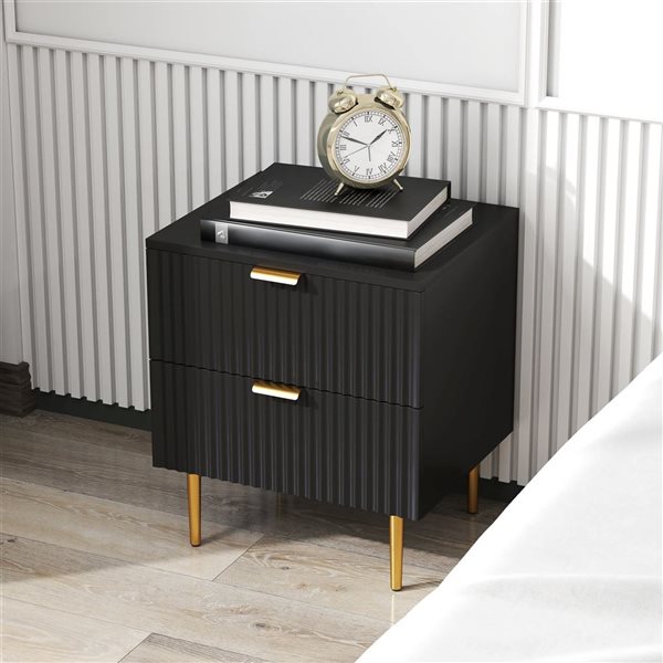 HOMCOM Black Bedside Table with 2 Drawers
