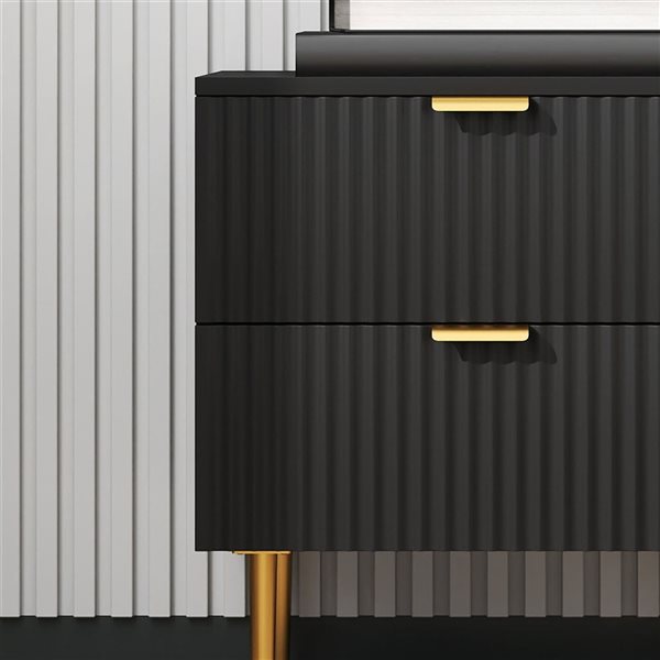 HOMCOM Black Bedside Table with 2 Drawers