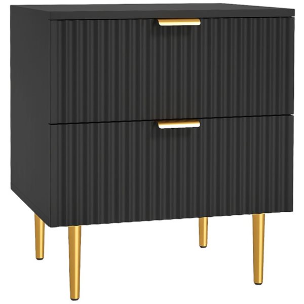 HOMCOM Black Bedside Table with 2 Drawers