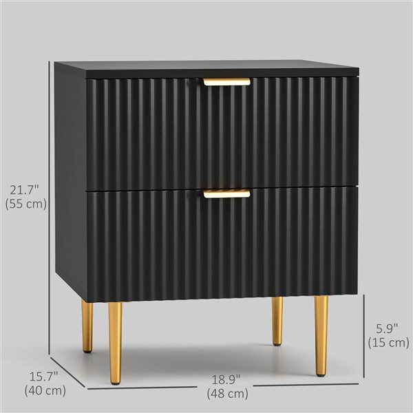HOMCOM Black Bedside Table with 2 Drawers