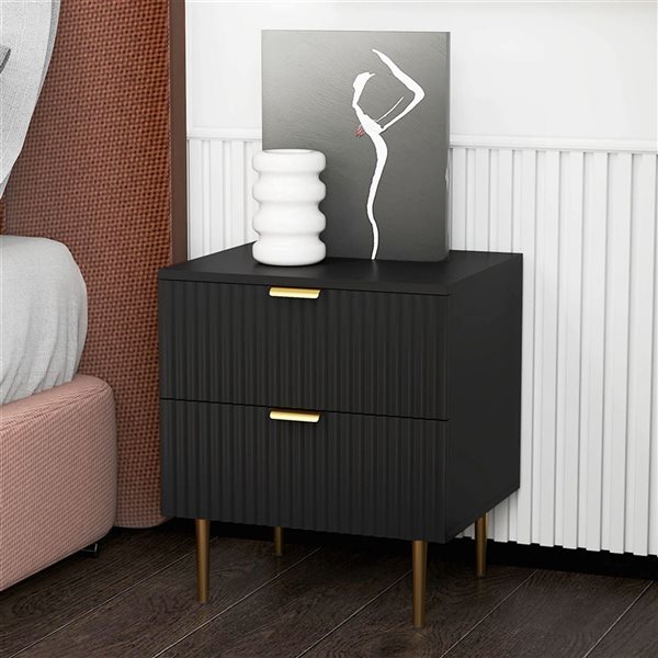 HOMCOM Black Bedside Table with 2 Drawers