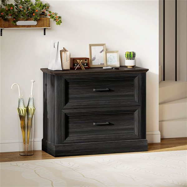 HOMCOM Black Lateral File Cabinet with 2 Drawers