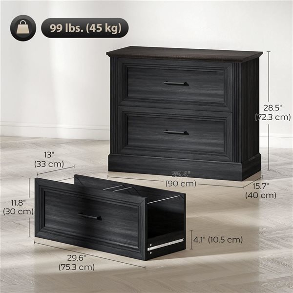 HOMCOM Black Lateral File Cabinet with 2 Drawers