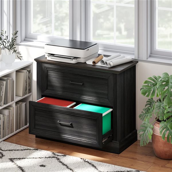 HOMCOM Black Lateral File Cabinet with 2 Drawers