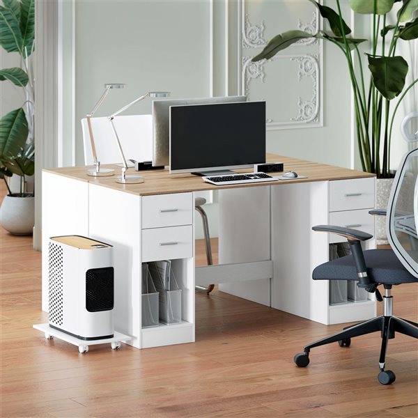 HOMCOM 55-in White Computer Desk with 4 Reversible Drawers