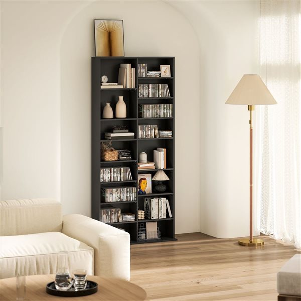 HOMCOM Black DVD Shelf with 18 Compartments and 14 Adjustable Shelves