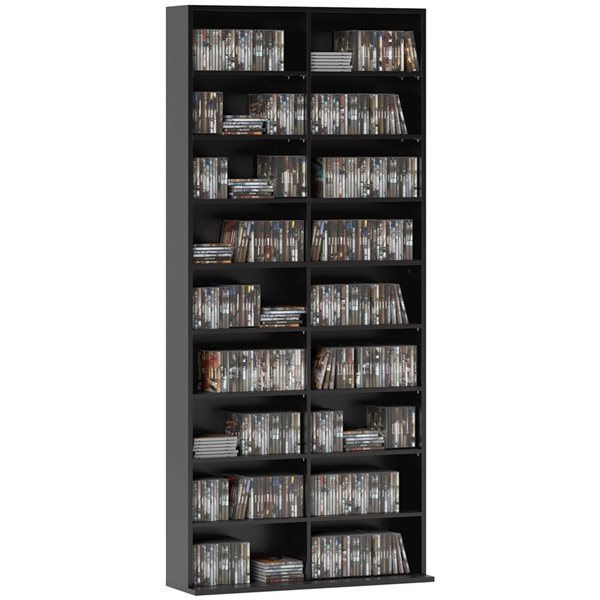 HOMCOM Black DVD Shelf with 18 Compartments and 14 Adjustable Shelves
