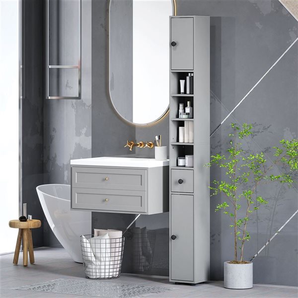 kleankin Grey Bathroom Storage Cabinet with Shelf