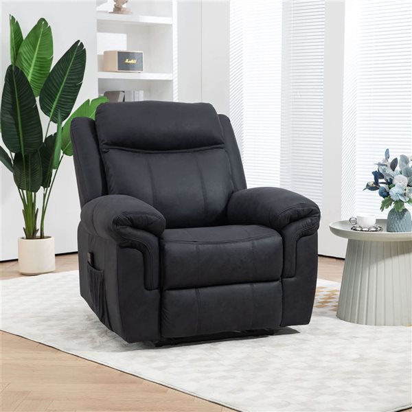 HOMCOM Black Manual Recliner Chair with 8 Vibration Massage & Side Pockets