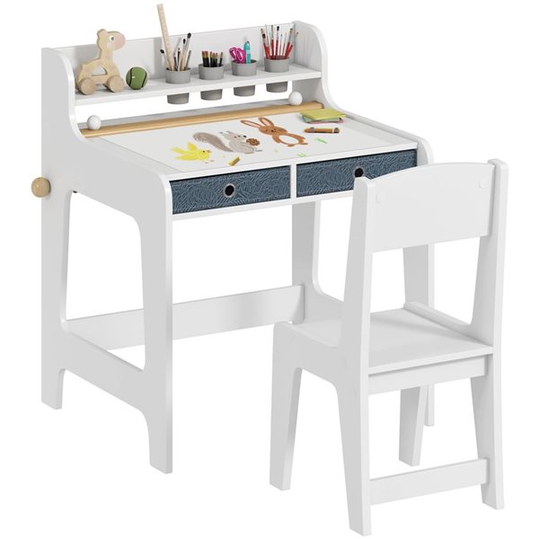 Qaba Kids Desk and Chair Set with Hutch & Drawer 312-154V80WT | RONA