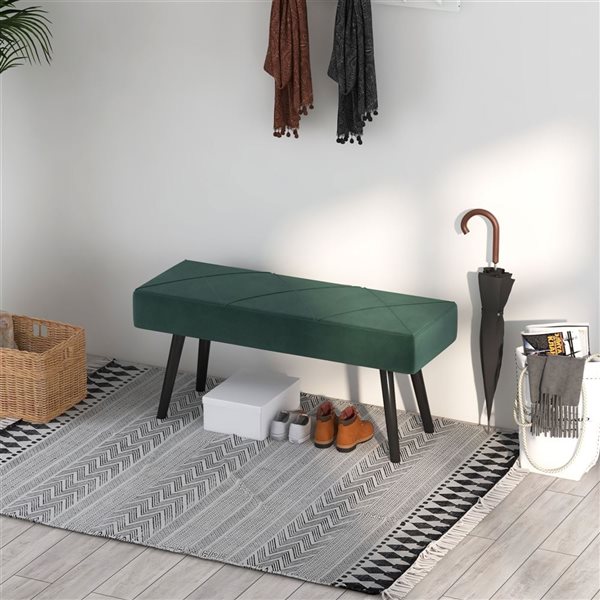 HOMCOM 39-in Green Upholstered End of Bed Bench or Entryway Bench